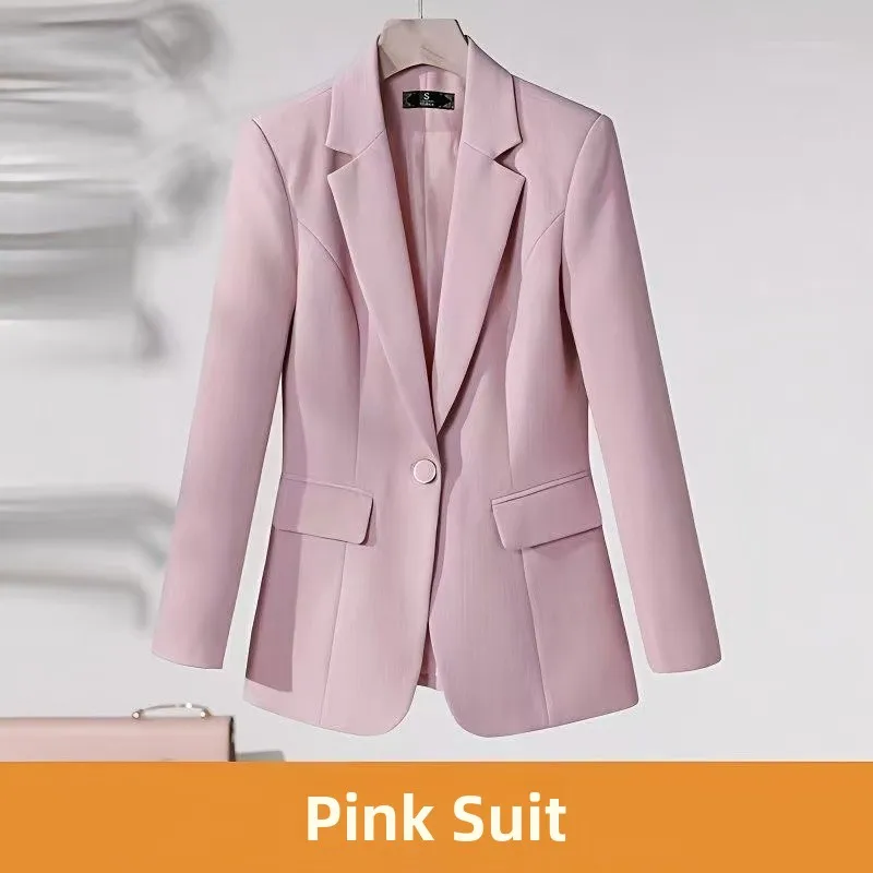 

Pink Suit Women's Slim Fit Ele Career Wear Top Small Size Spring Autumn New Arrival Bla Color Versatile Polyester Fiber
