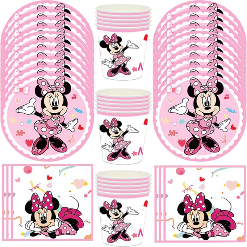 New Minnie mouse party theme birthday paper plate cup for girl favor party decoration baby shower candy box party supplies