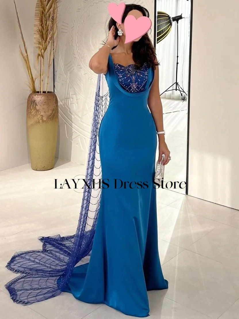 LAYXHS Wunderschöne Abendkleider mit quadratischem Ausschnitt, Meerjungfrau, Spitze, Perlen, mit Schal, Ballkleid, individuell gestaltet