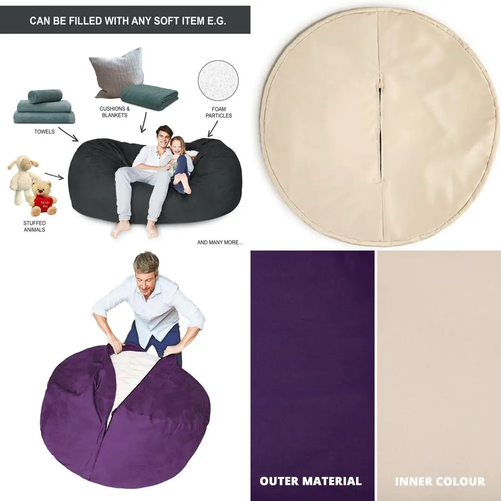 

Washable 4-Foot Microsuede Bean Bag Cover with Inlay Design