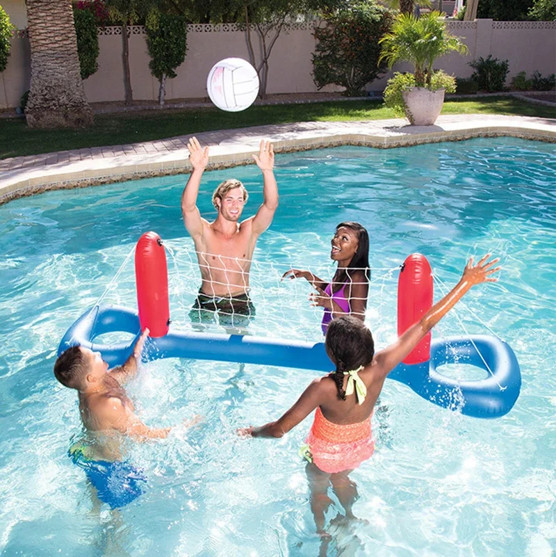 Inflatable Volleyball Net Basketball Hoops Pool Float Set Family Game Inflatable Beach Water Toys Volleyball Stand