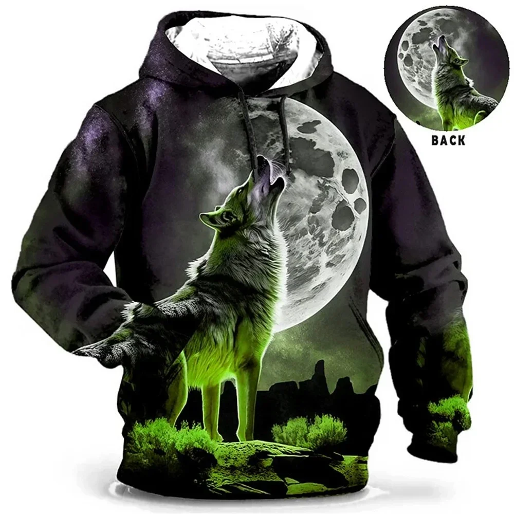 3D New Animal Print Hooded Sweater Men\'s Hooded Fashion Street Long-sleeved Shirt Loose Men\'s Clothing in Autumn and Winter.