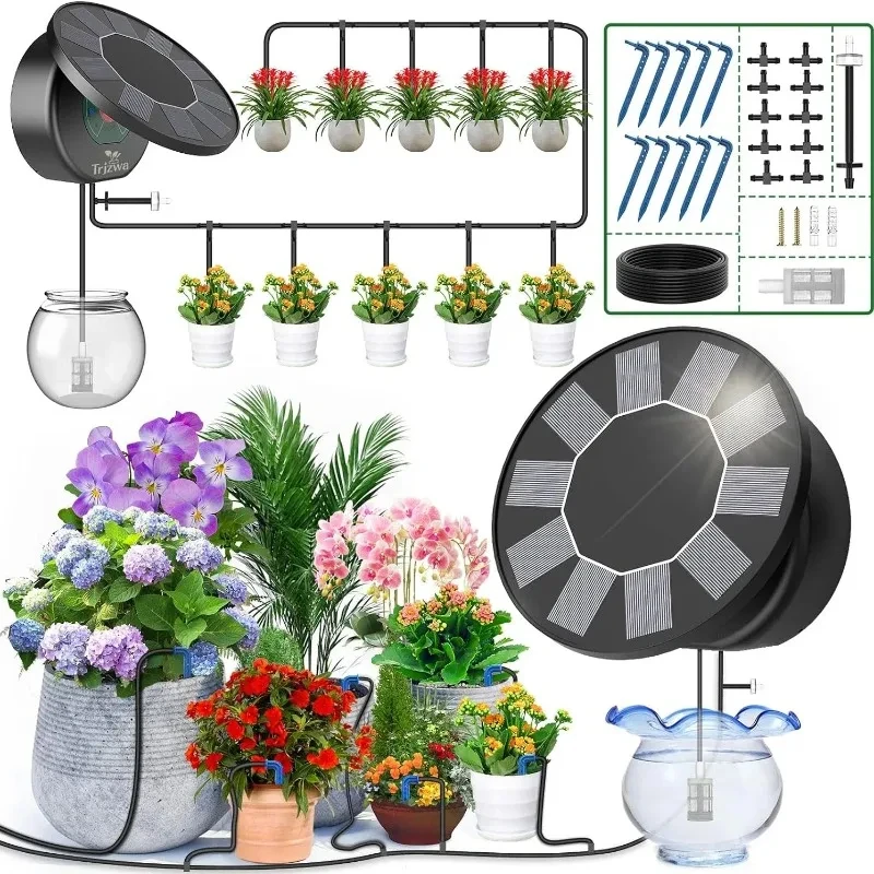 

Solar Automatic Drip Irrigation System Kit Plant Water Machine with Anti Siphon Garden Outdoor Indoor Green Plant Water Jardin