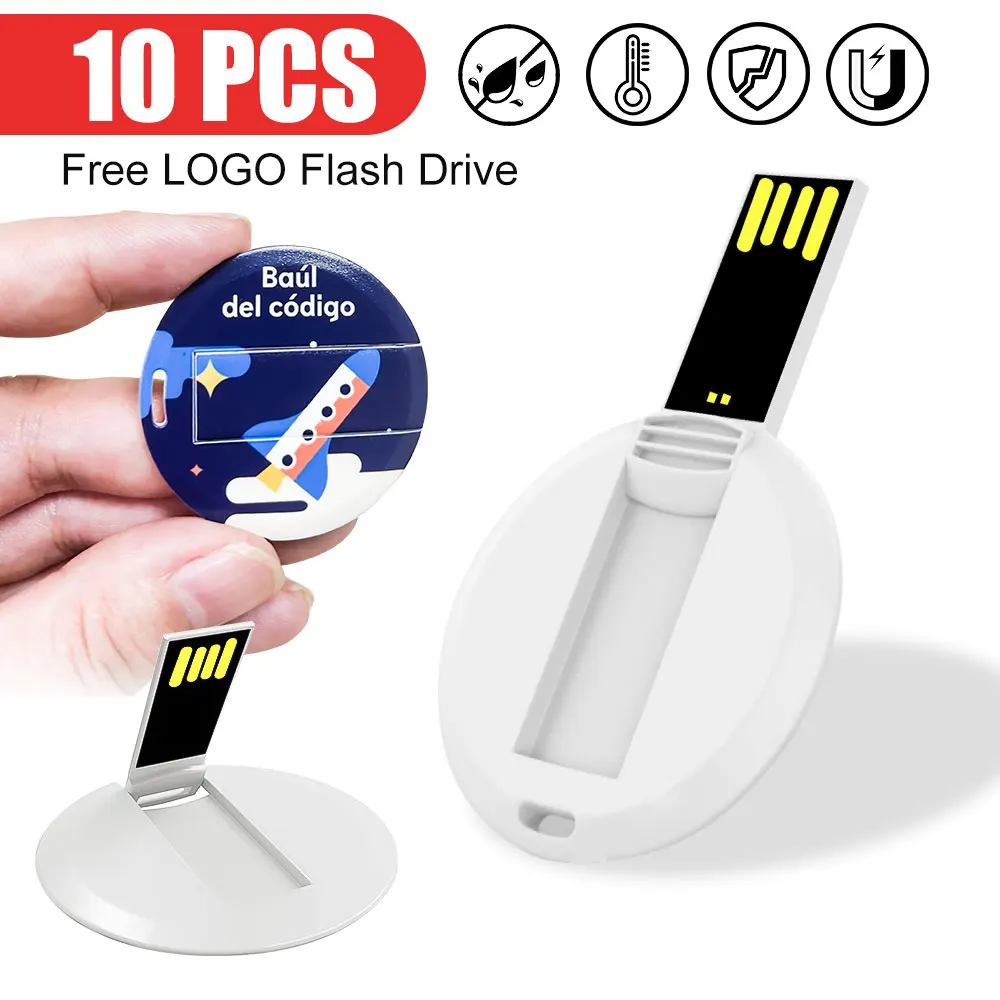 

10PCS/LOT Mini Round Card USB Flash Drive 2GB 4GB 8GB 16GB 32GB Usb Card Flash Drive Customize Print Colorful Logo For Gift