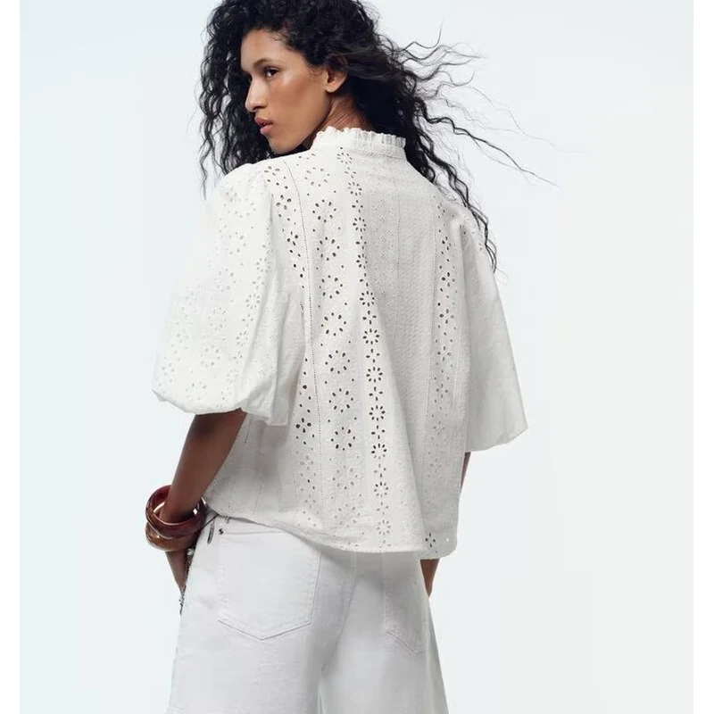 

Повседневное пузырьковое све V-Ne с вышивкой ort Sve irt, женское модное осеннее новое поступление, дышащая смесь хлопка и полиэстера