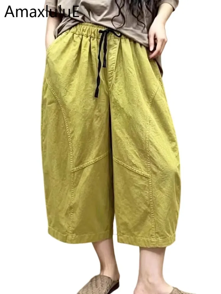 Amax LuluE Summer Fashion Leisure Soild Trousers Ladies Japanese Design Loose Vintage Pants Womens 2026 Classic Elegant Clothes