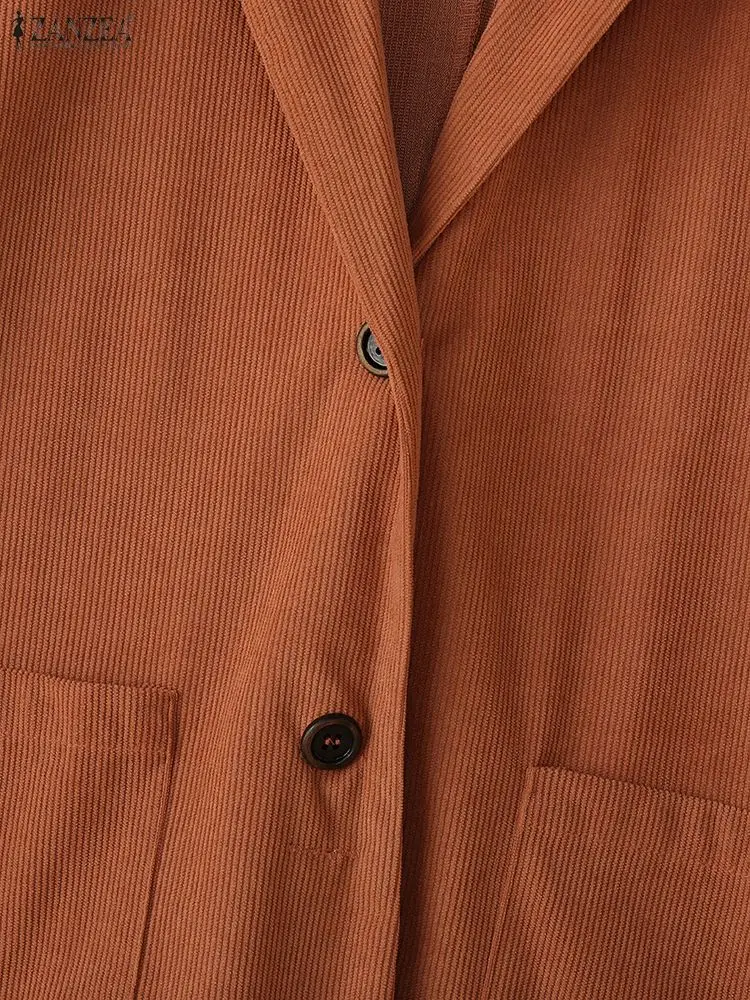 Feminino fw 2025 veludo casual blazer elegante entalhado lapela manga longa bolsos remendo botão acima terno jaquetas zanzea deslocamento