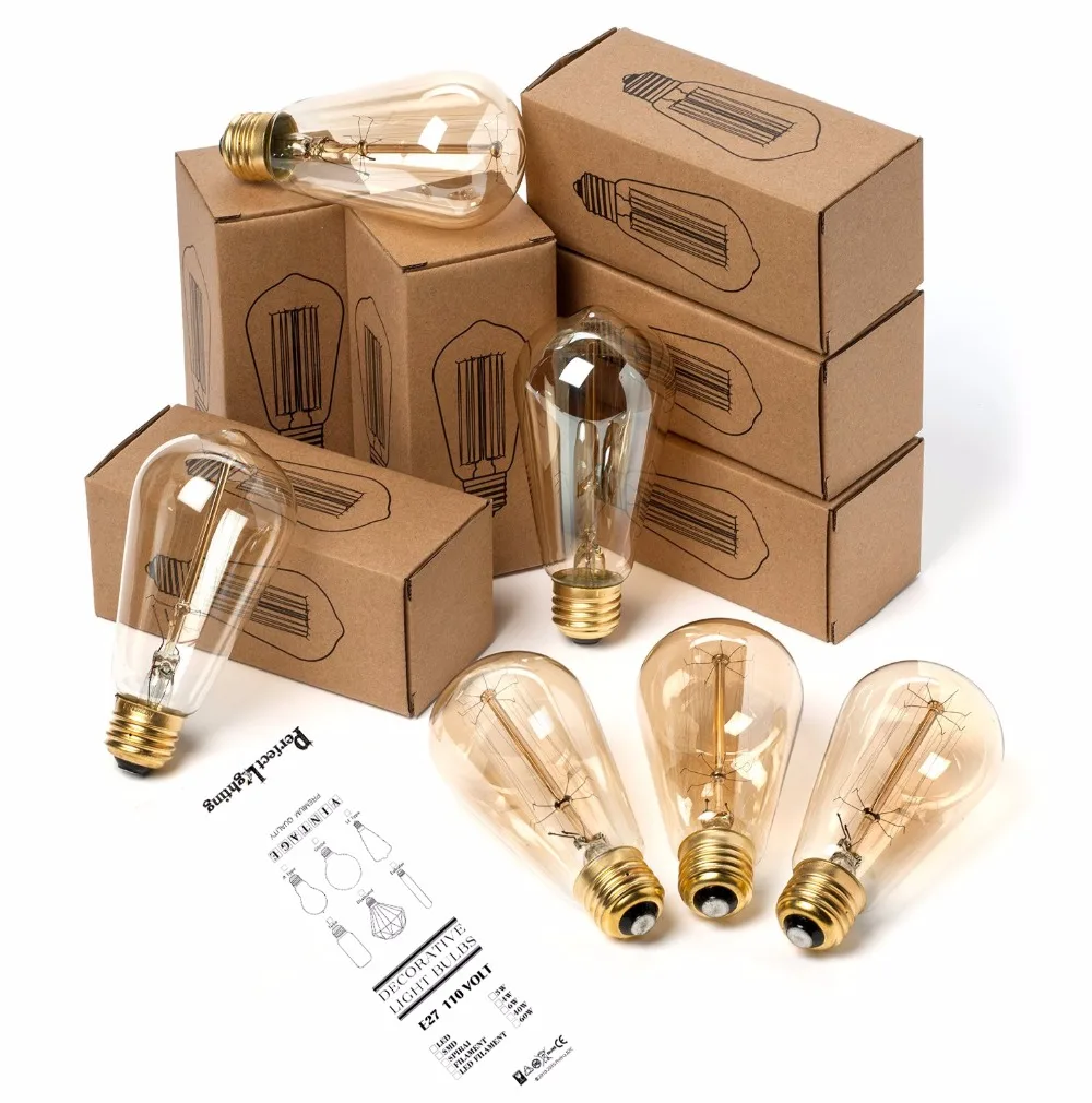 E27 الرجعية اديسون لمبة 220 فولت 40 واط ST64 G80 G95 G125 أمبولة خمر اديسون لمبة المتوهجة مصباح ديكور المنزل خيوط ضوء لمبة