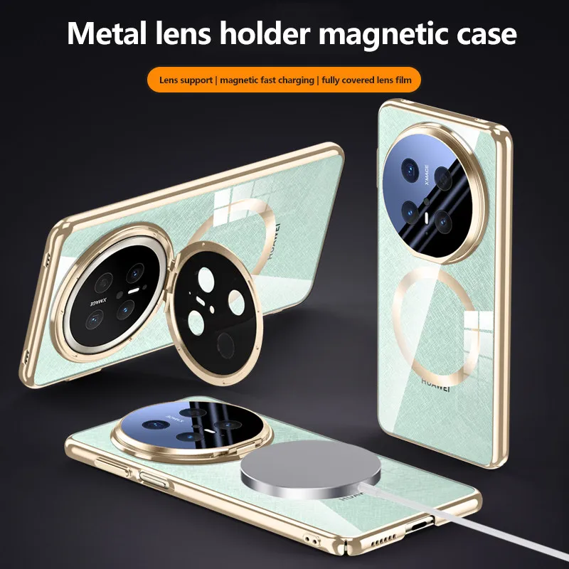 Transprent Magnetic Metal Lens Holder Protective Case For Huawei Mate 70 70Pro Magsafe Charge Shockproof Cover