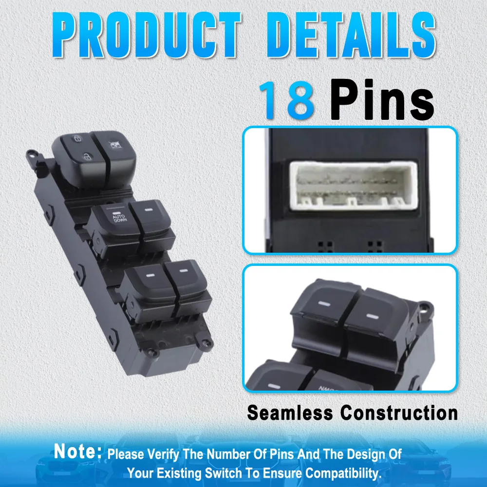 Front Left Driver Side Master Window Lifter Control Switch Button 93570-B4010, 93570B4010 For Hyundai i10 Grand i10 2013-2017
