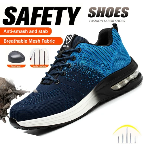 Zapatos de seguridad con cojín de aire para hombre, zapatos de protección de seguridad con punta de acero, zapatos deportivos de trabajo a prueba de pinchazos, botas, zapatos de construcción