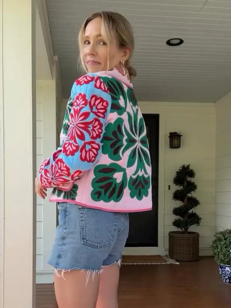 معطف نسائي غير رسمي مطبوع عليه زهور معطف نسائي بصدر واحد وأكمام طويلة معاطف مبطنة للسيدات لشتاء 2025 جديد في ملابس خارجية