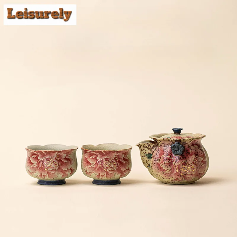 

Чайный набор Kiln Fambe Firestone Red Peony, полный набор, бутик, набор для чайной церемонии, бытовой чайник и чайная чашка, набор чайной посуды, ремесло