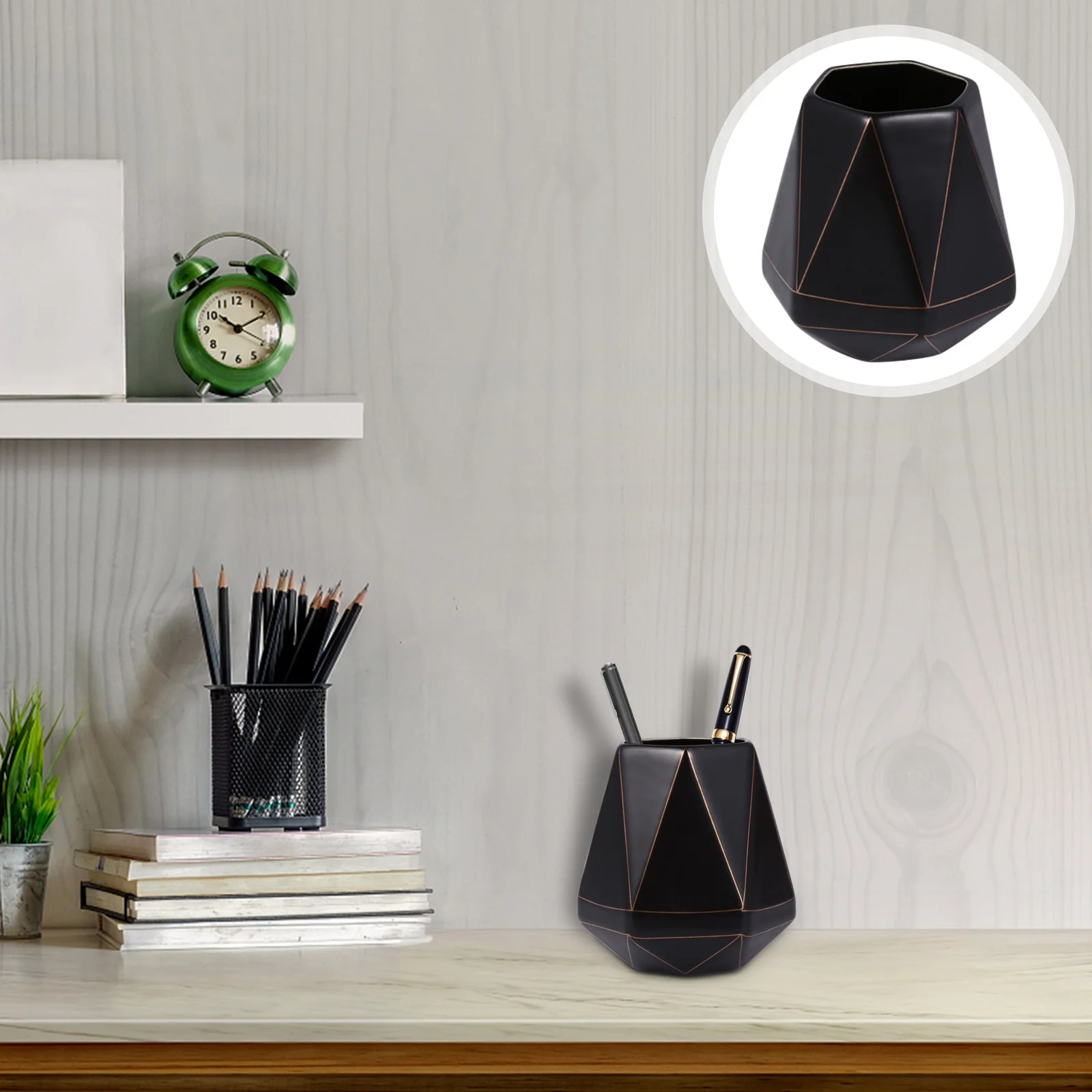 

1Pcs Ceramic Pen Holder Multifunctional Geometric Brush Container Desktop Organizer for Home Office