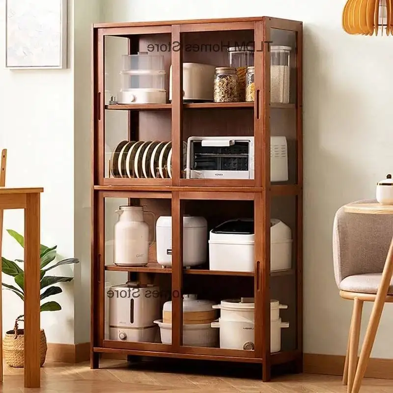 خزائن المطبخ المصنوعة من الخيزران لخزانة المطبخ الصغيرة على الأرض، خزانة تخزين الأطباق المنزلية متعددة الطبقات، خزانة بسيطة #2