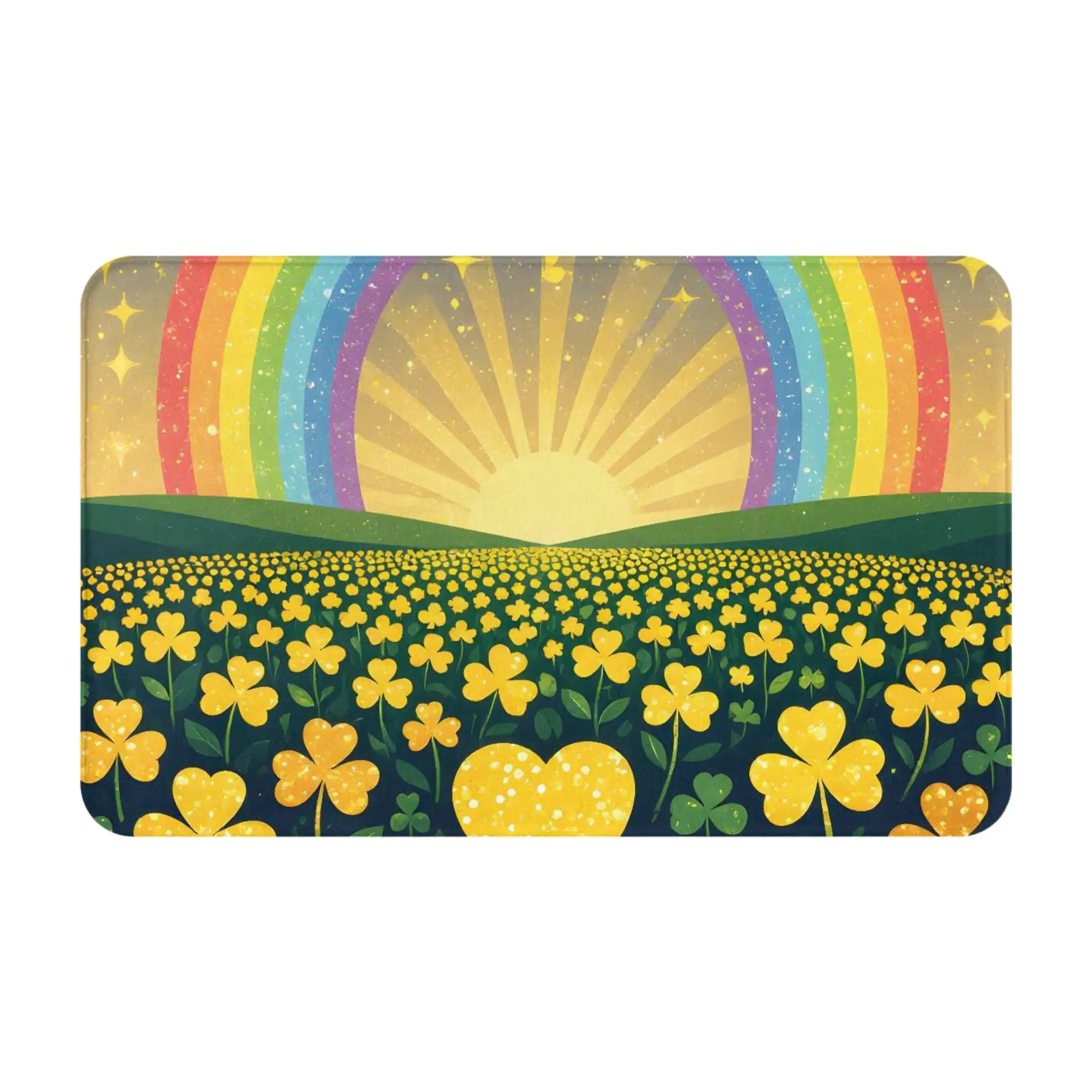 Rainbow Sunrise Clover Field Star Sky Art Non-slip Doormat Kitchen Mat  Waterproof ModernDecor