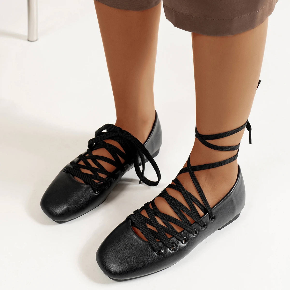 Outdoor Elegant Lightweight Lace Up Shoes Women Casual Ankle Strap Comfortable Square Toe Flats loafers 2024 Shoes for Women