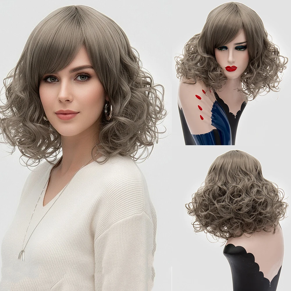 

Женский синтетический короткий серый парик боб для белых леди, повседневная одежда для вечеринок, искусственные волосы, высокотемпературное волокно