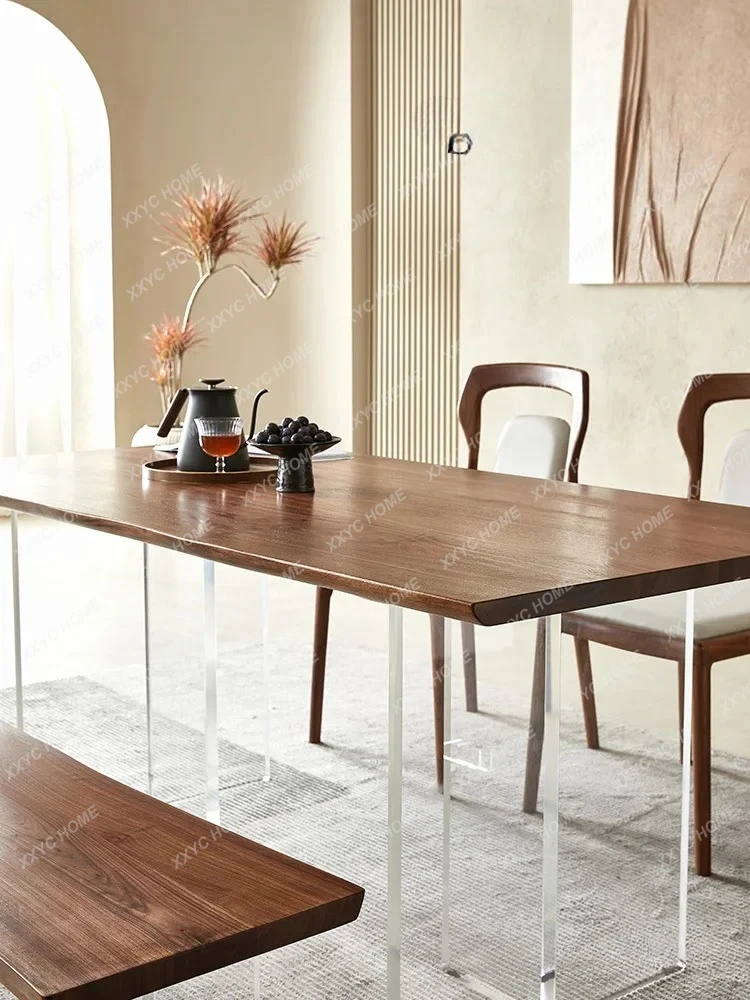

Acrylic Suspended Solid Wood North American Black Walnut Transparent Suspended Dining Table Italian Minimalist Table