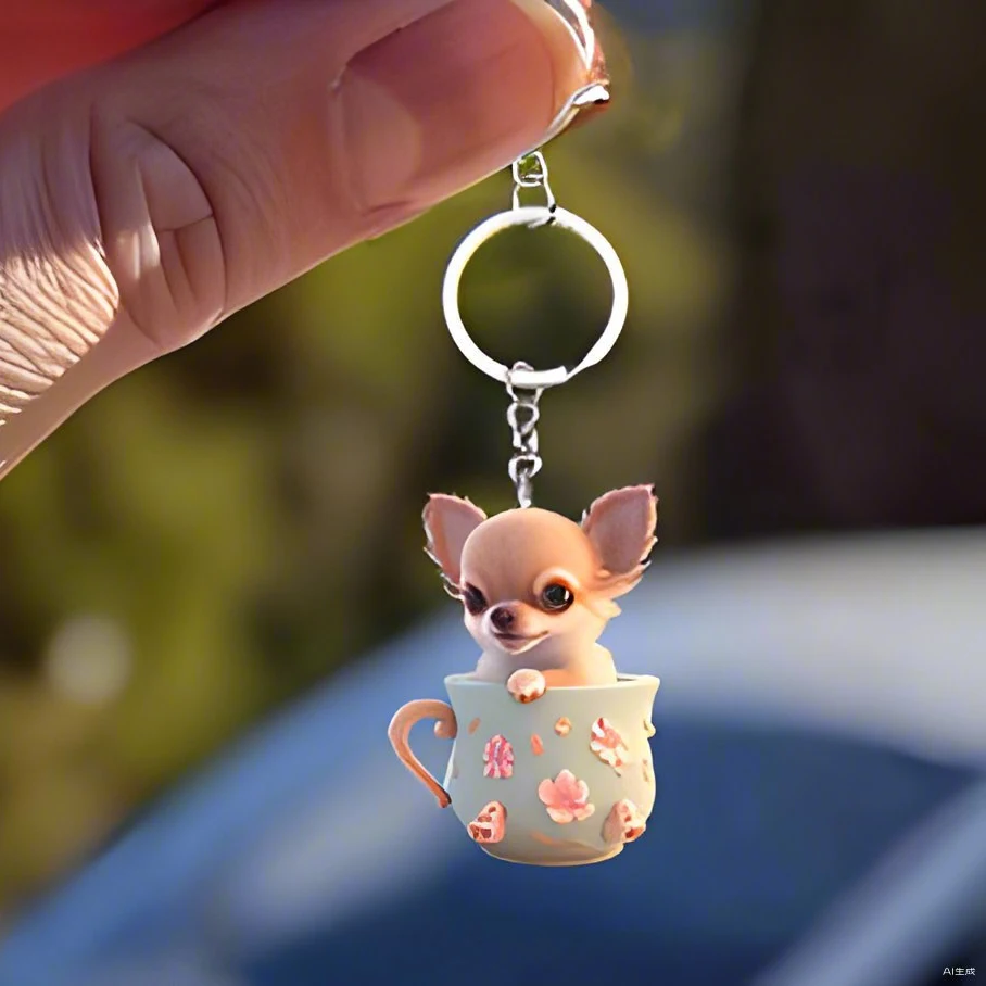 Akrylowy brelok do kluczy 2D Teacup Puppy dla kobiet Cute Chihuahua Dog Bag Pendant Car Decoration Akcesoria Breloczek do kluczy Biżuteria dla dziewczynki Prezent