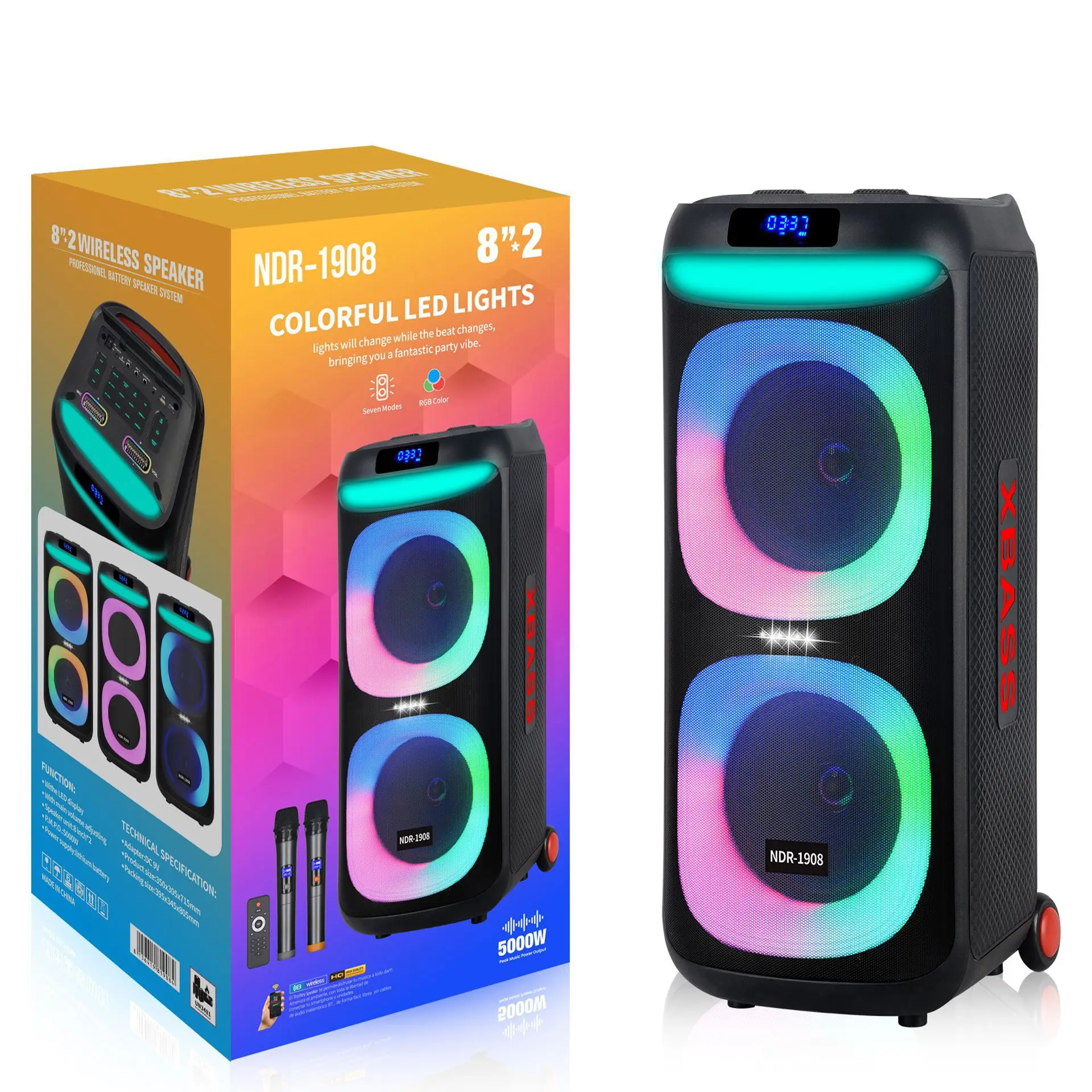 Ningda NDR Portable Wireless Microphone 5W Rod Square Dance Woofer Home Karaoke Outdoor Singing Battery Speaker 2*8 Output Power