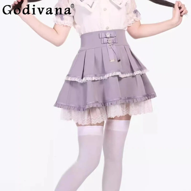

Subculture Mine Mass- Produced Purple Lolita Style Skirt Girls' Cute Bow High-waisted Slim Mini Skirts Japanese Lo Shirt Tops