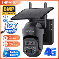 SHIWOJIA 12X Zoom 4G LTE Solar Security Camera 8MP Night Vision Dual-Lens Outdoor WiFi Solar Battery Camera PIR Human Detection