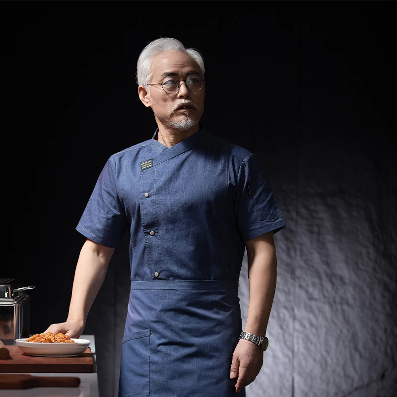 ชุดยูนิฟอร์มเชฟสำหรับทำอาหารชุดเครื่องแบบพนักงานโรงแรมสำหรับทำอาหารเสื้อเชฟแจ็กเก็ตบริกรชาย