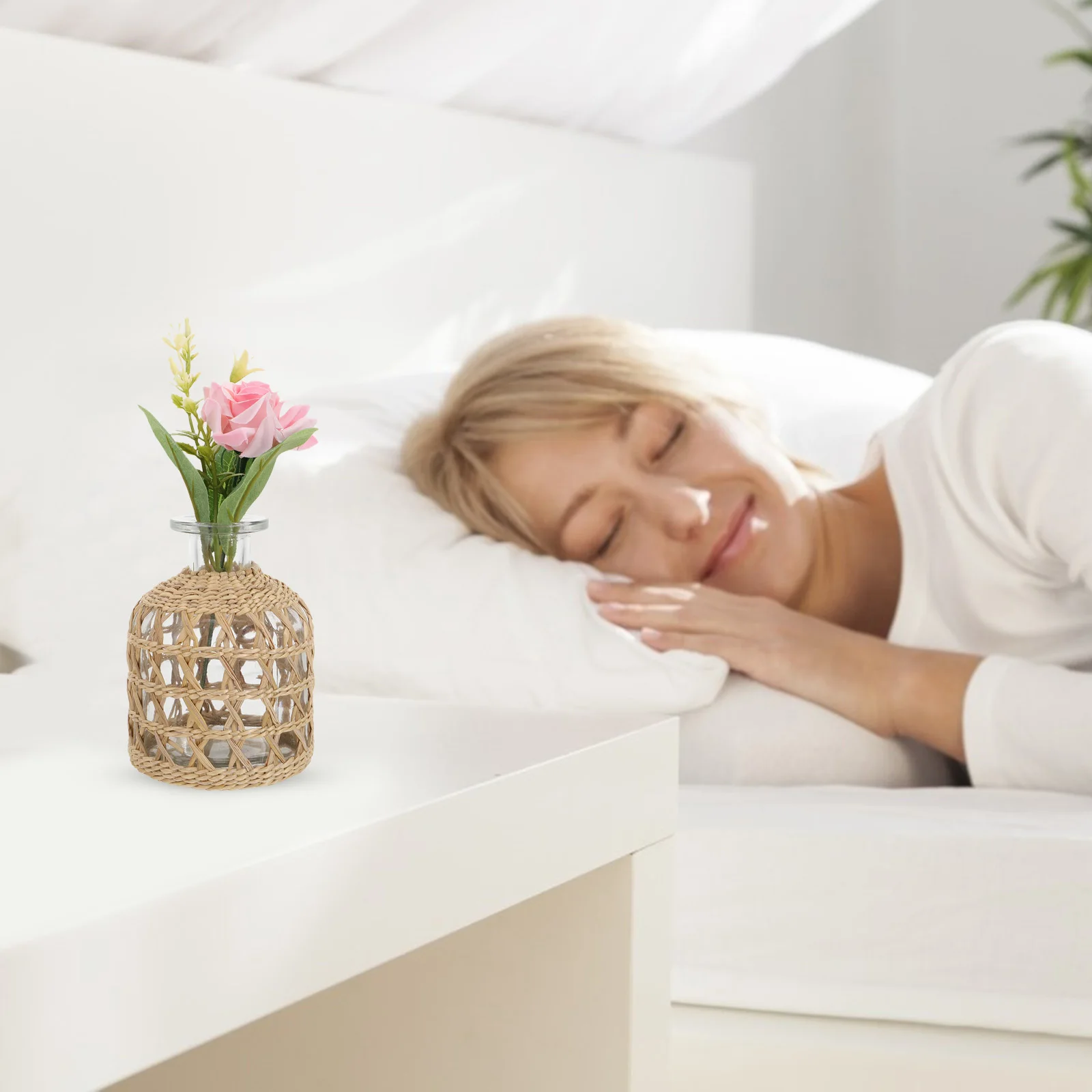 

Vase Woven Incense Bottle Ornaments Handmade Rattan Wrapped Natural Grass Decorative Home Table Bud Basket Light Brown