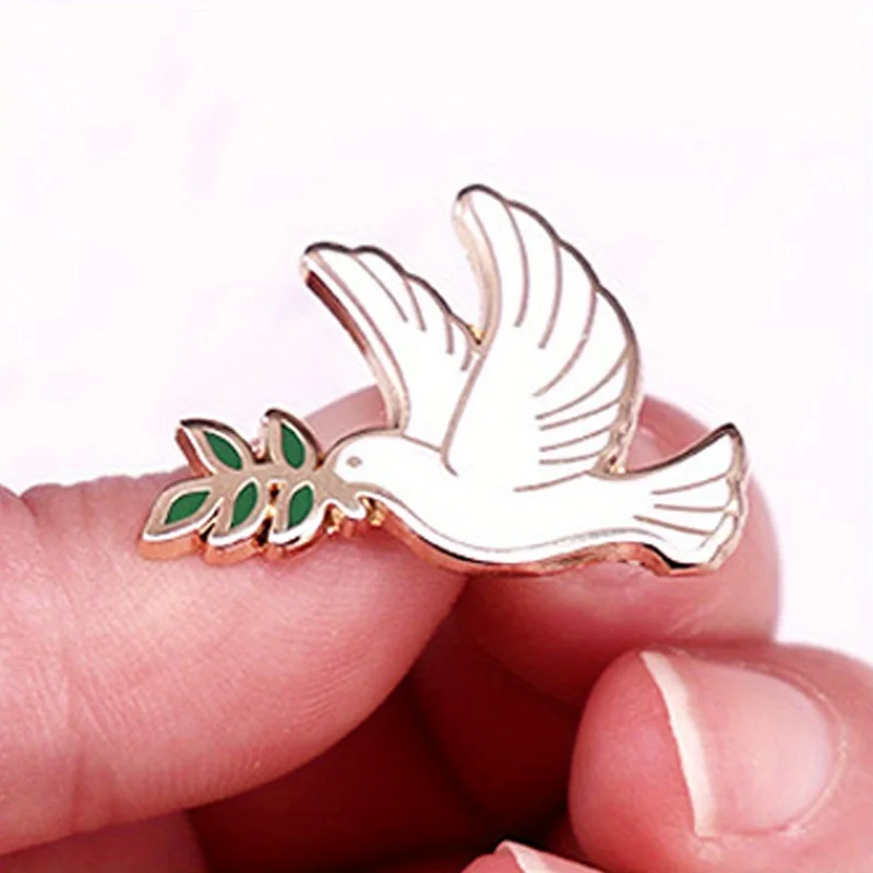 Peace Dove Olive Branch Enamel Brooch Pin Animal Dove Badge