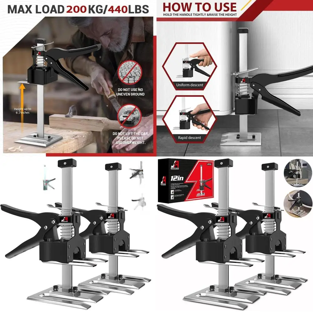 

Dual-Arm Adjustable Furniture Jack, 12 Multipurpose Lifting Tool for Cabinet and Tile Installation, 440lbs Capacity