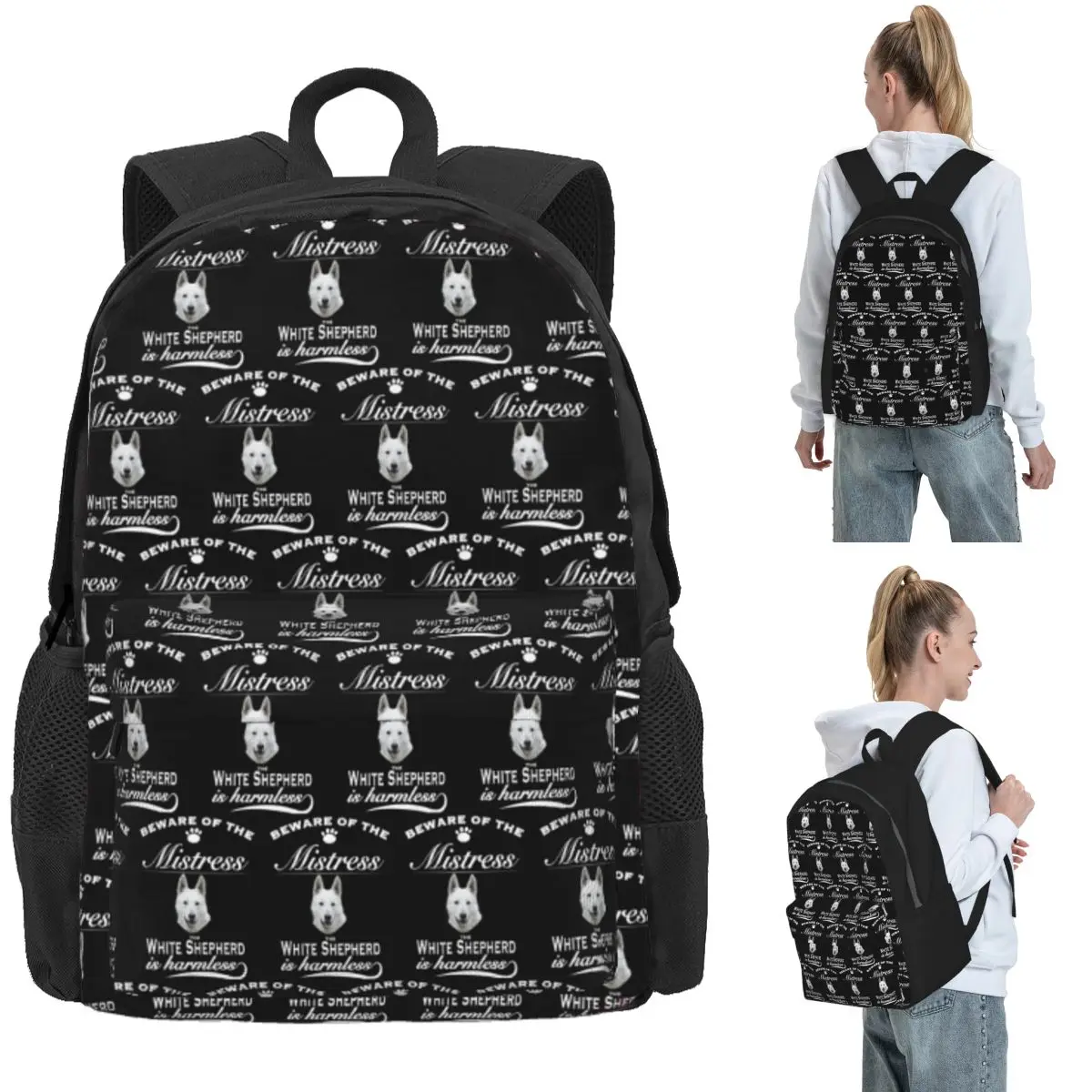 White German Shepherd Dog Backpack Daypack Large Capacity Boys Girls BookBag School Bag Shoulder Bags for Men Women