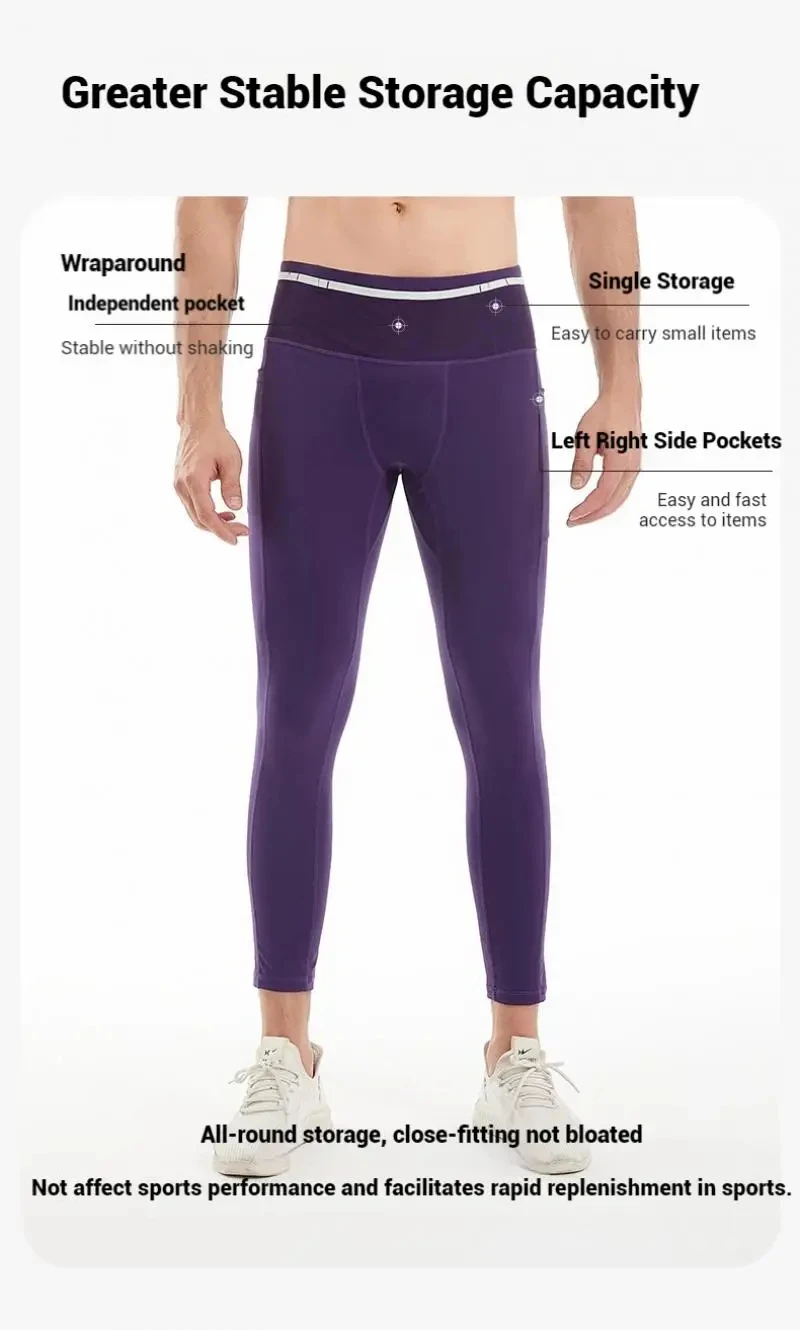 Herren-Kompressions-Laufhose, Radfahren, lange Leggings, Outdoor-Sport, Basketball, Fitness, Jungs, Fitnessstudio, Reiten, Wandern, Strumpfhosen, 6 Taschen – Detail 3