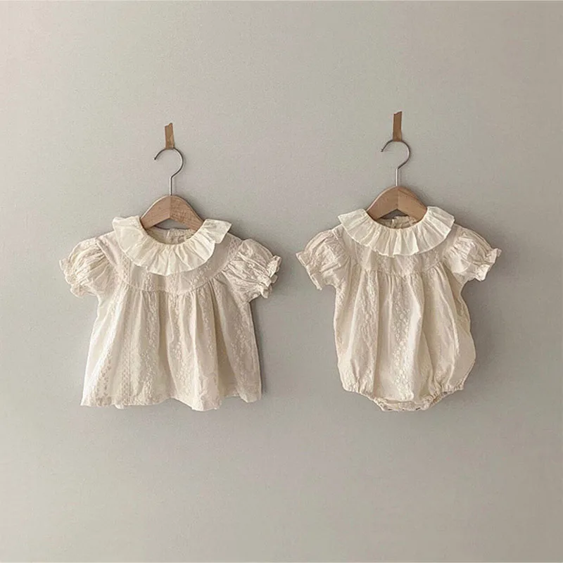 

Summer Baby Clothes Newborn Girl Bodysuits Embroidery Lace Infant Short Sleeves One Piece Newborn Clothes