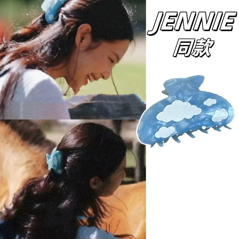 

2024 New Jennie Same Style Cloud Lightning Grip Clip for Women's Niche High End Haircut Shark Clip Blue Hair Accessory Gift