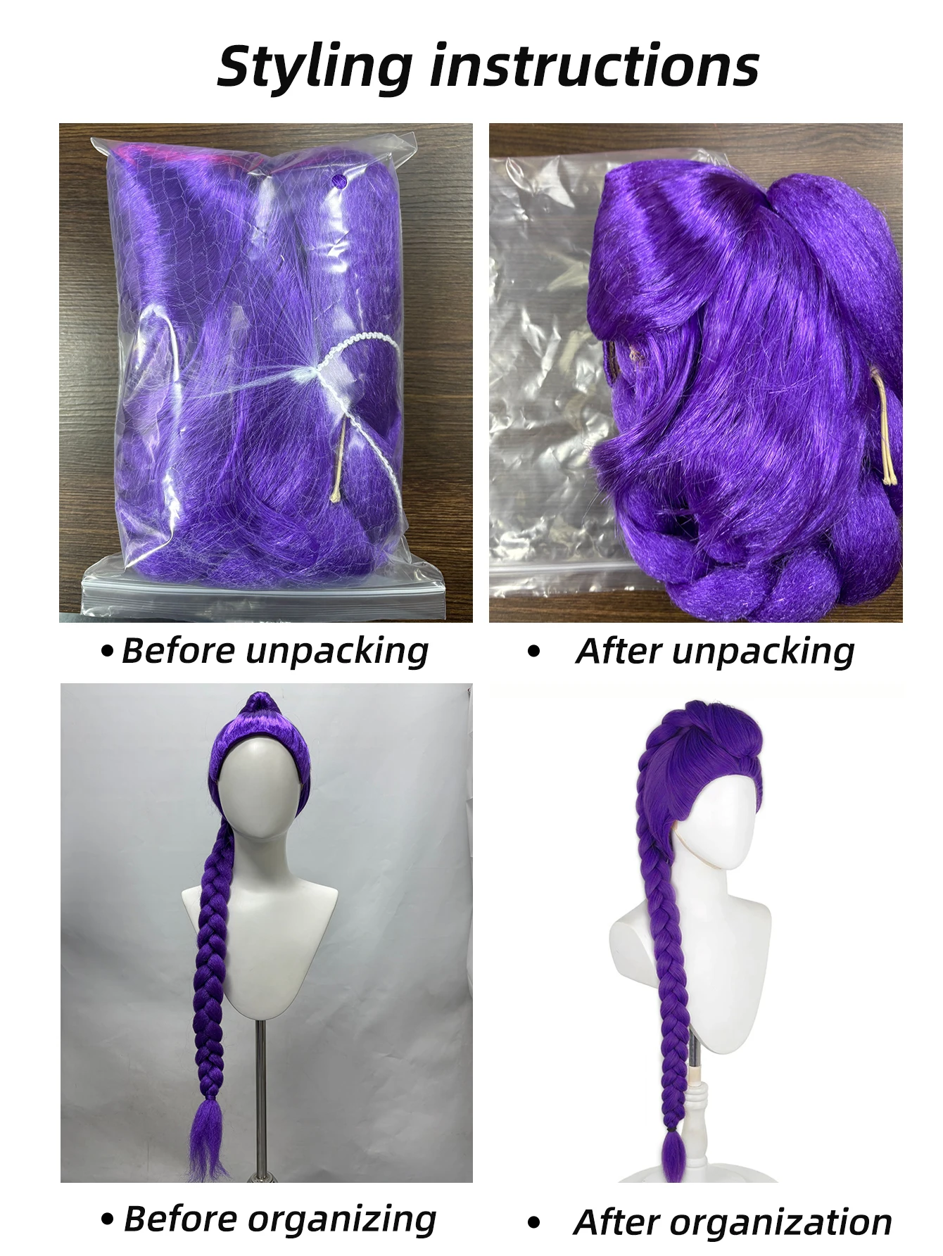 Peluca trenzada de Anime púrpura para mujer, pelo sintético largo con flequillo para Cosplay, accesorio para disfraz de fiesta de Halloween