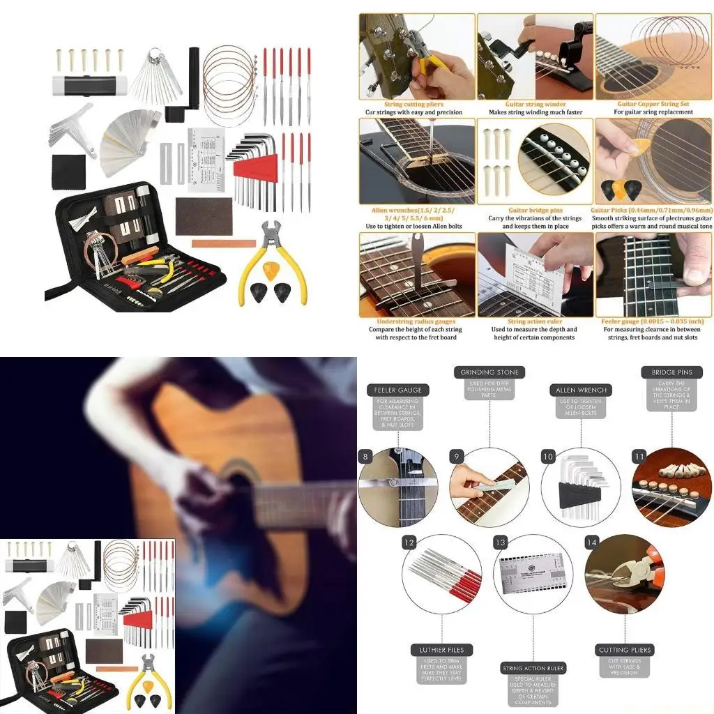 

M5TC 54 шт. Полный набор инструментов для ремонта гитары, набор инструментов для ремонта гитары, набор инструментов для чехол