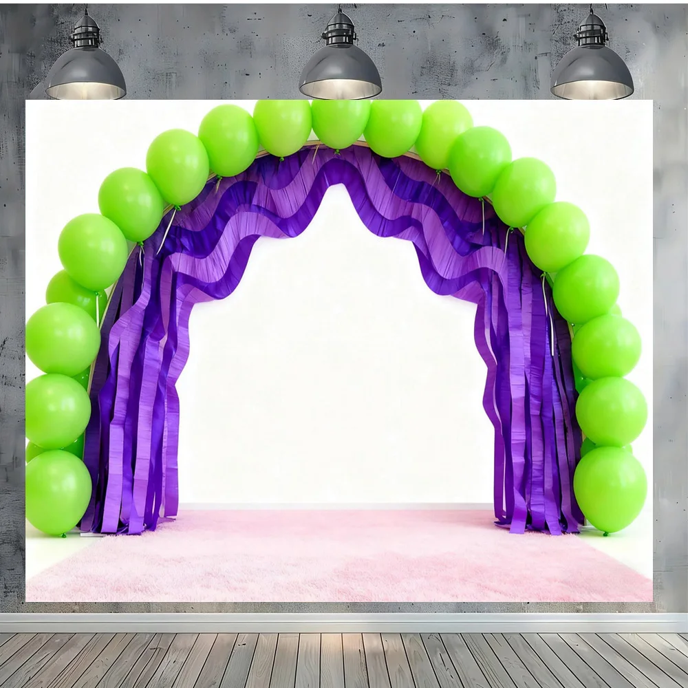 Floral Arch Happy Birthday Theme Vinyl Backdrop Photography Background with Balloons Colorful Flowers Cloud Decor