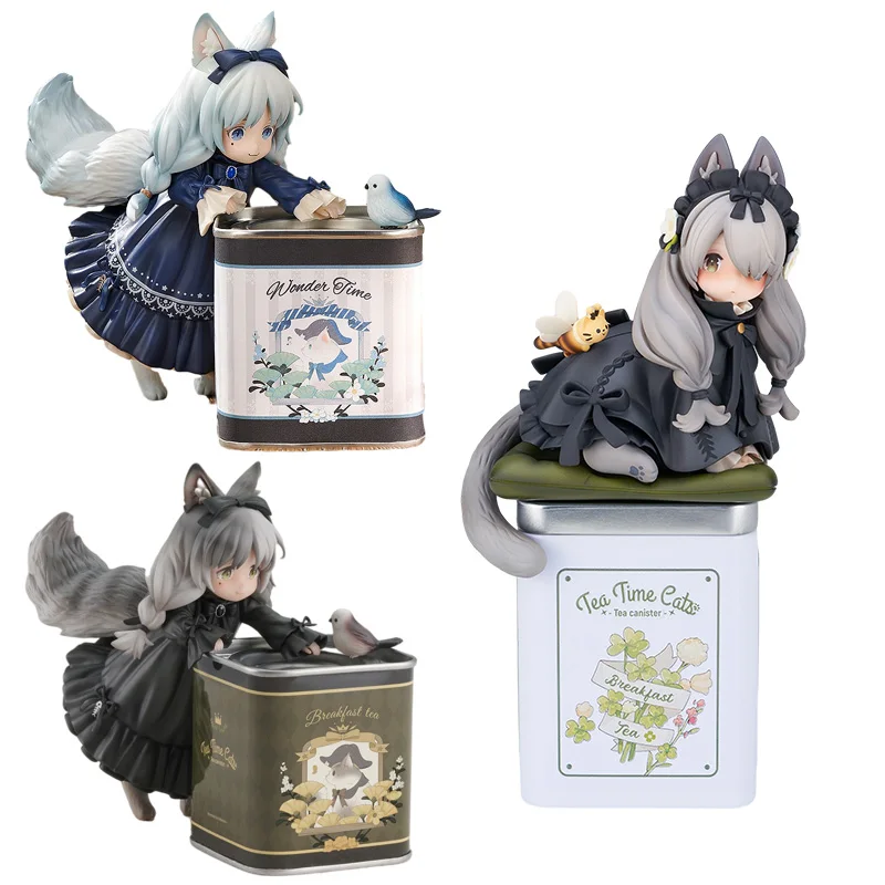 

12CM RIBOSE STAR Cat Tea Figure Kawaii Tabby Cat Model Tea Time Cats Tea Pot Cat PVC Action Figure Model Collection Doll Toys