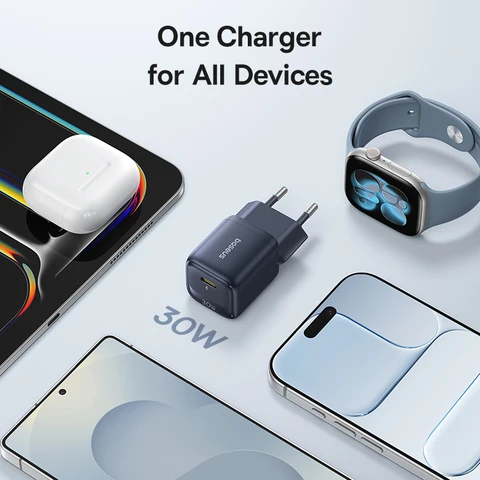 Зарядное устройство Baseus 30W USB-C с быстрой зарядкой PD3.0 QC3.0 PPS для iPhone 17 16 15 1 Pro Max, iPad, Xiaomi, быстрое зарядное устройство GaN