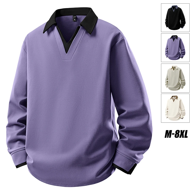 Big&Tall Männer Sweatshirt Jugend Mode Plus Größe Pullover V-ausschnitt Polo Sweatshirts Herbst Winter Lose Hohe Streetwear 6XL 7XL 8XL