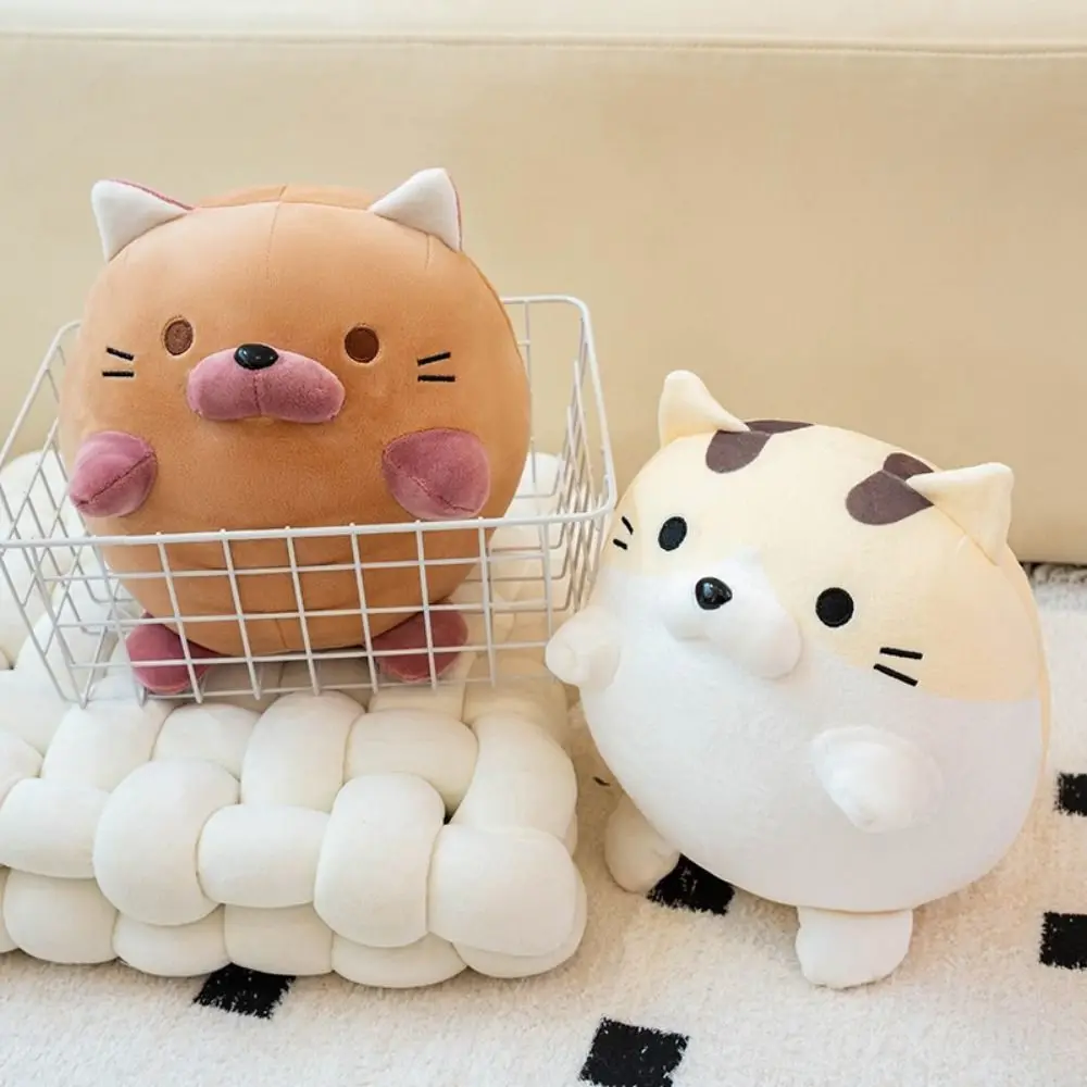 Cuscino circolare per pisolino con palla per gattino, cartone animato, faccia per gattino, cuscino per riposo da tavolo, soffice e morbido cuscino in peluche con palla per gattino