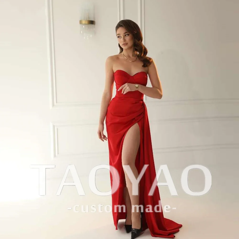 

Red Satin Mermaid Sweetheart Pleated Birthday Evening Dress Off Shoulder Summer Elegant Evening Party Gowns For Women Arab 2024