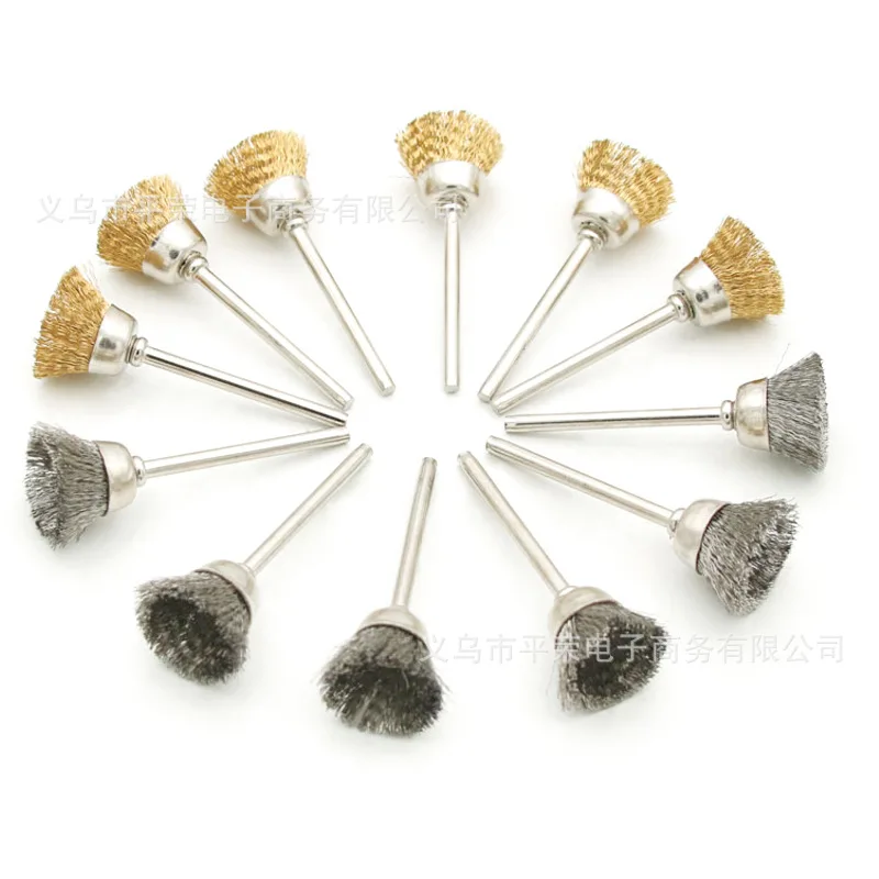 Latão chapeado Escova de cobre, Escovas de roda, Broca Ferramentas rotativas, Metal Remoção De Ferrugem, Escova De Polimento Industrial, 36Pcs