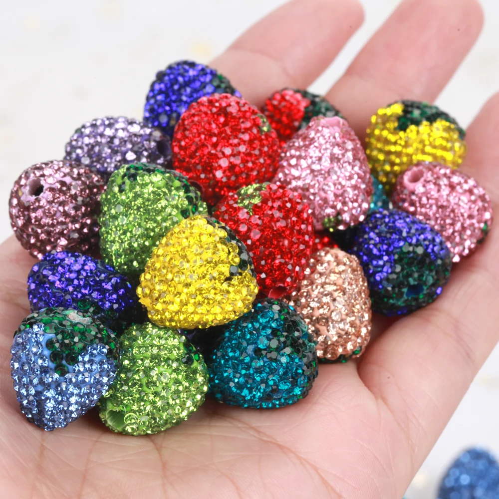 16x17mm 1/3/5 sztuk urok truskawka błyszcząca glina polimerowa koraliki Rhinestone do tworzenia biżuterii naszyjnik DIY bransoletki akcesoria VD — zdjęcie 6