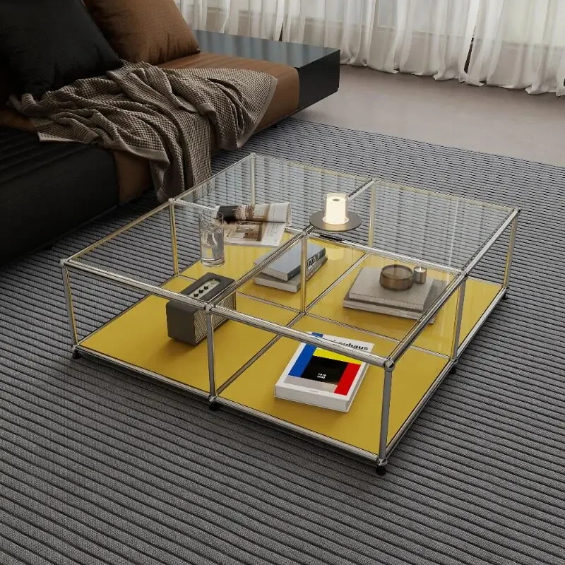 Bauhaus Several Modern Simple Flat Floor High-end Square Tempered Glass Stainless Steel Module Dopamine Coffee Table