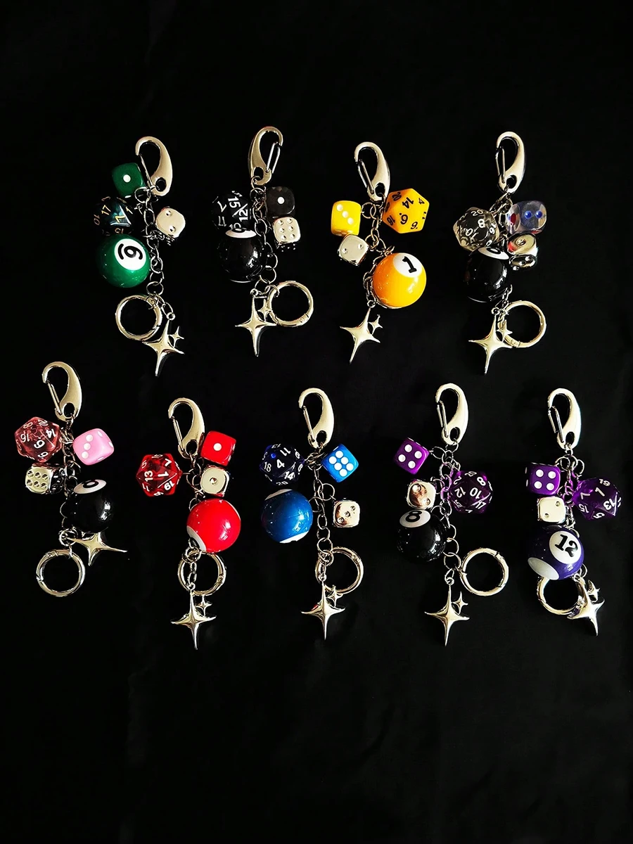 Ster dobbelstenen zwarte acht bal hanger tas hanger handgemaakte diy hanger ornamenten geschikt voor auto sleutelhanger decoraties coole stijl - afbeelding 2