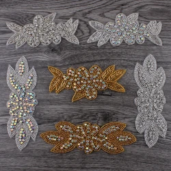 20PC Handmade Bling Beaded Rhinestone Applique Sew On Manual Flatback Crystal Flower Cloth Applique for Dresses Craft Supplies