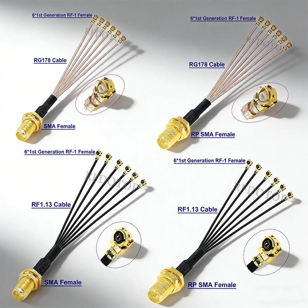 

1PCS SMA to 6 x RF1st Female RG178/RF1.13 Cable WIFI Antenna Extension Jumper Pigtail Cable for Router PCIe Network Card