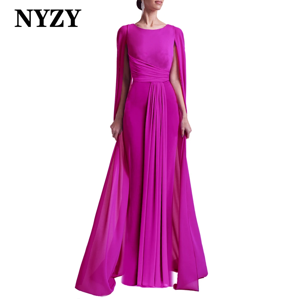 NYZY E412C Cape Sleeves Chiffon Mermaid Green Mother of the Bride Groom Dresses Elegant 2024 Party Prom Evening Gowns